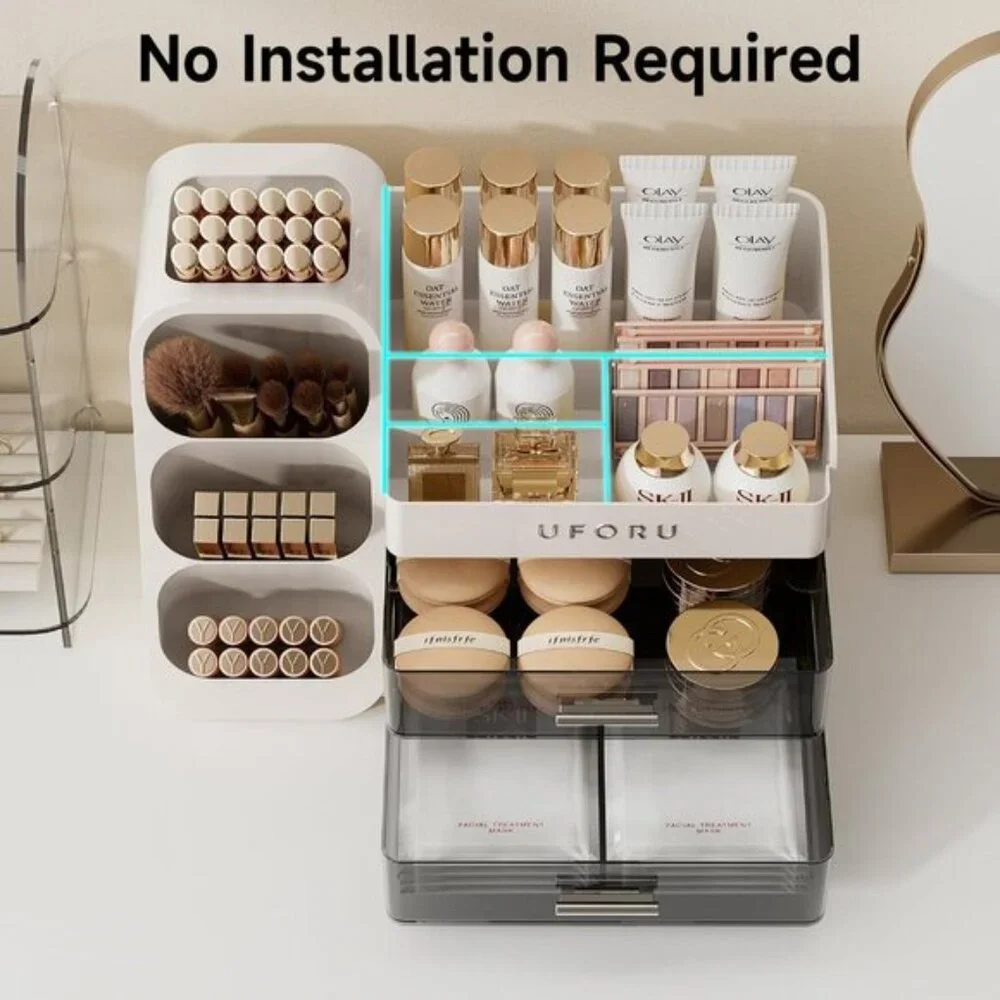 New White Makeup Organizer with Drawers for Vanity, Skincare & Beauty Essentials